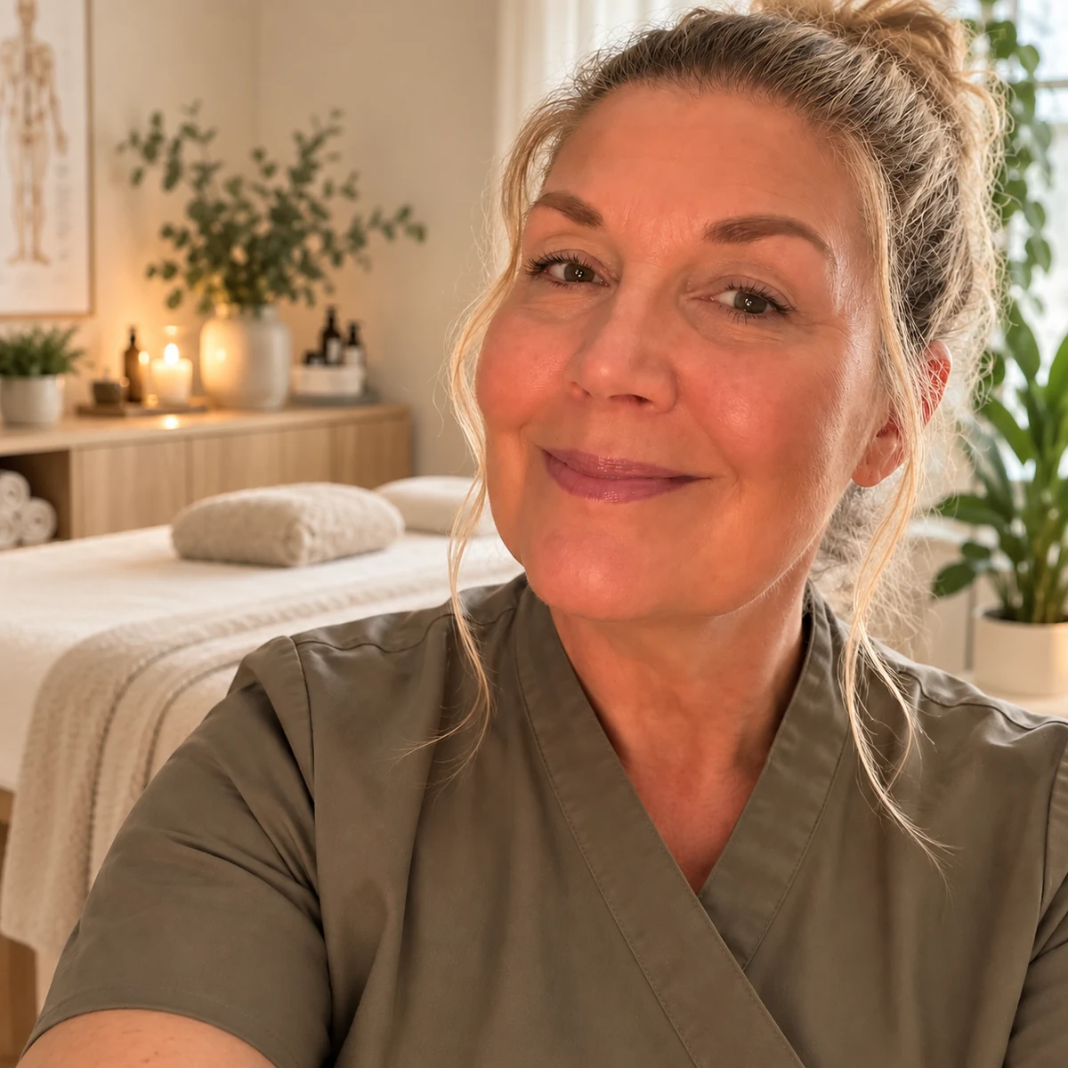 Maria Ericsson, fasciaspecialist och näringsterapeut, i sitt behandlingsrum i Östersund